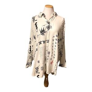 Soft Surroundings Asian Print Button Down Tunic Blouse